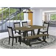 Pemberly Row 6-Piece Wood Dining Set in Jacobean Gray and Black with Bench