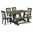 Pemberly Row 6-Piece Wood Dining Set in Jacobean Gray and Black with Bench
