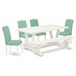 Pemberly Row 6-Piece Dining Set in Linen White/Pond Green Upholstery
