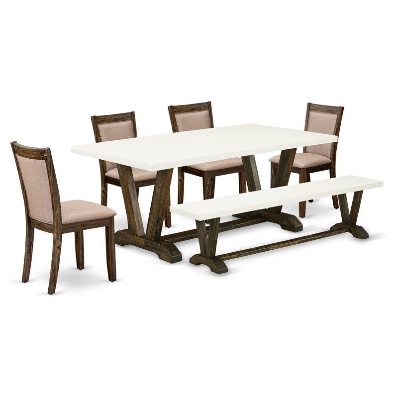 Pemberly Row 6-Piece Rubberwood Dining Set in Dark Khaki Gray