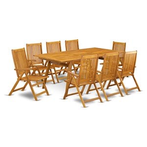 Pemberly Row 9-Piece Wooden Patio Dining Set in Natural Oil