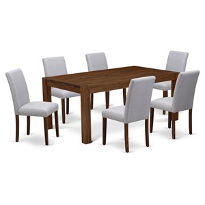 Pemberly Row 7-Piece Wooden Dining Set in Antique Walnut and Gray