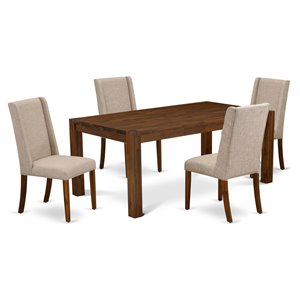 Pemberly Row 5-Piece Wood Dining Set in Walnut and Clay Finish