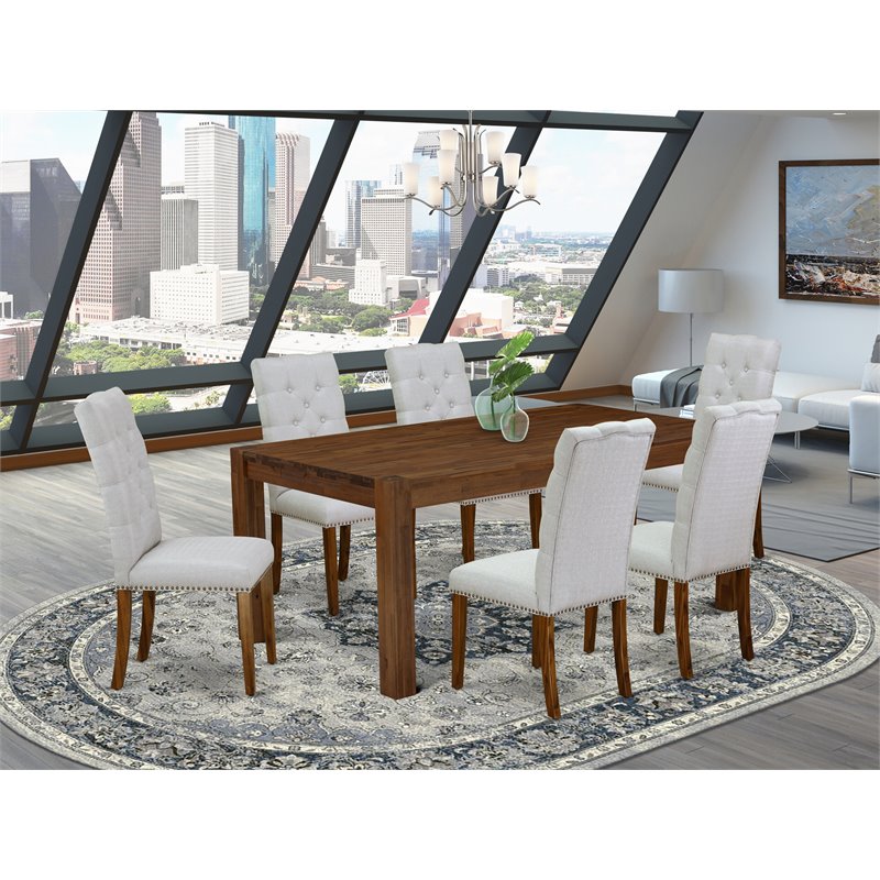 Pemberly Row 7-Piece Wood Dining Set with Rectangular Table in Walnut