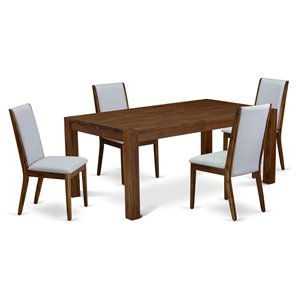 Pemberly Row 5-Pc Wood Dinette Set in Walnut and Gray Linen