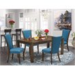 Pemberly Row 5-Piece Wood Dining Set in Jacobean Brown and Blue