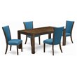 Pemberly Row 5-Piece Wood Dining Set in Jacobean Brown and Blue