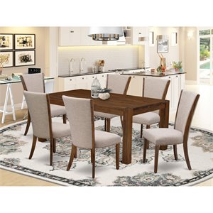 Pemberly Row 7-Piece Wood Dining Set in Antique Walnut/Light Tan