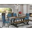 Pemberly Row 6-Piece Wood Dining Set in Mineral Blue and Jacobean Finish