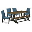 Pemberly Row 6-Piece Wood Dining Set in Mineral Blue and Jacobean Finish