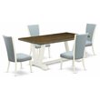 Pemberly Row 5-Piece Wood Dining Set in Linen White and Jacobean Finish