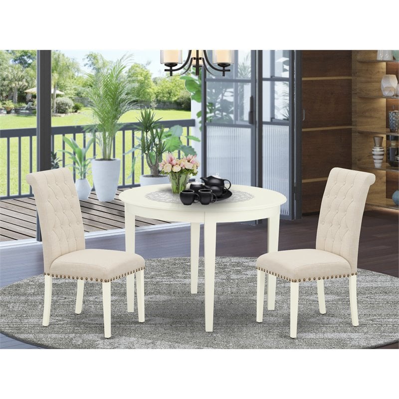 Pemberly Row 3-Piece Wood Dining Set with Fabric Seats in White Finish