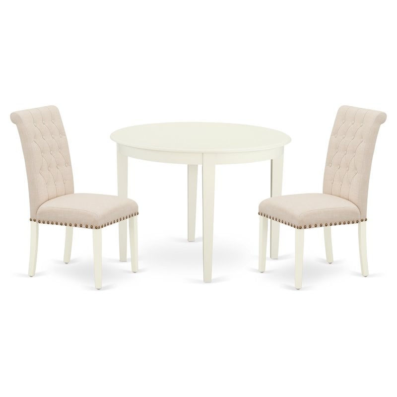 Pemberly Row 3-Piece Wood Dining Set with Fabric Seats in White Finish