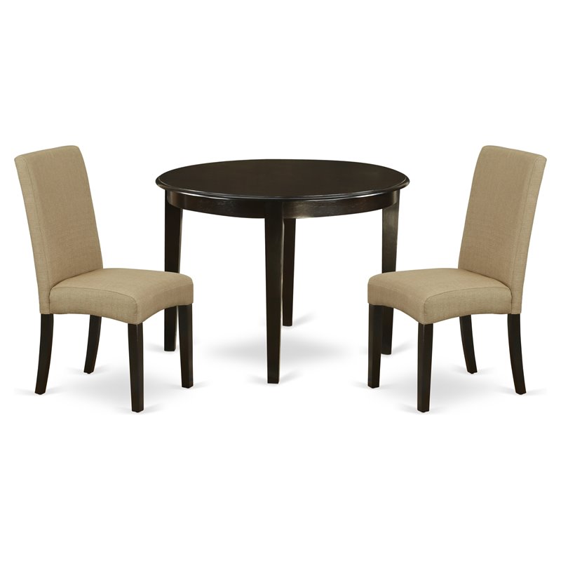 Pemberly Row 3-Piece Wood Dining Table Set in Cappuccino with Upholstered Seats