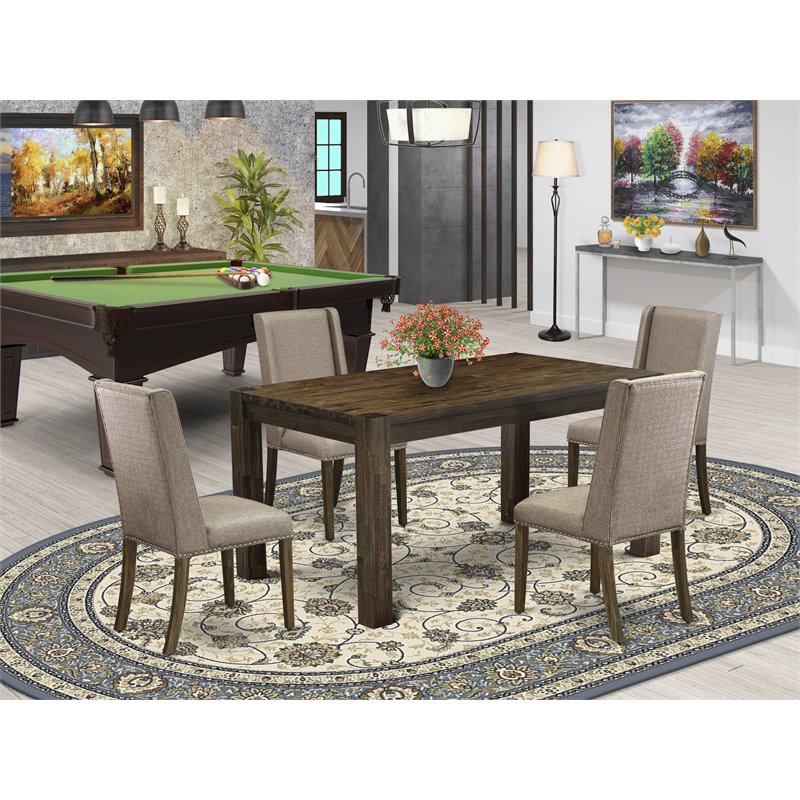 Pemberly Row 5-Piece Wood Dining Set in Distressed Jacobean and Dark Khaki