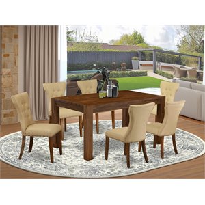 Pemberly Row 7-Piece Wood Dining Set in Antique Walnut and Brown