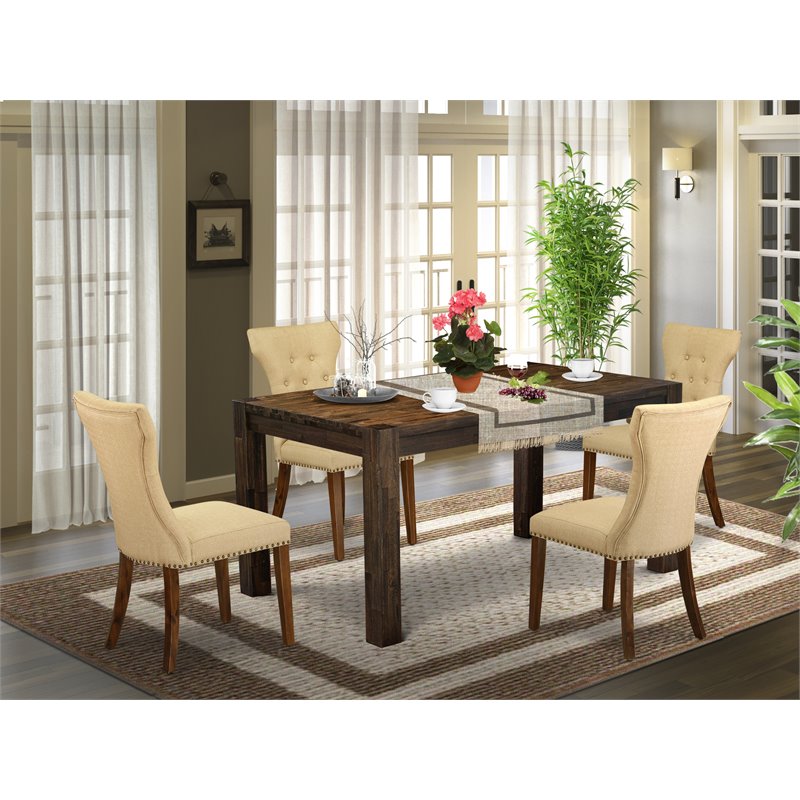 Pemberly Row 5-Piece Wood Dining Set in Antique Walnut and Brown