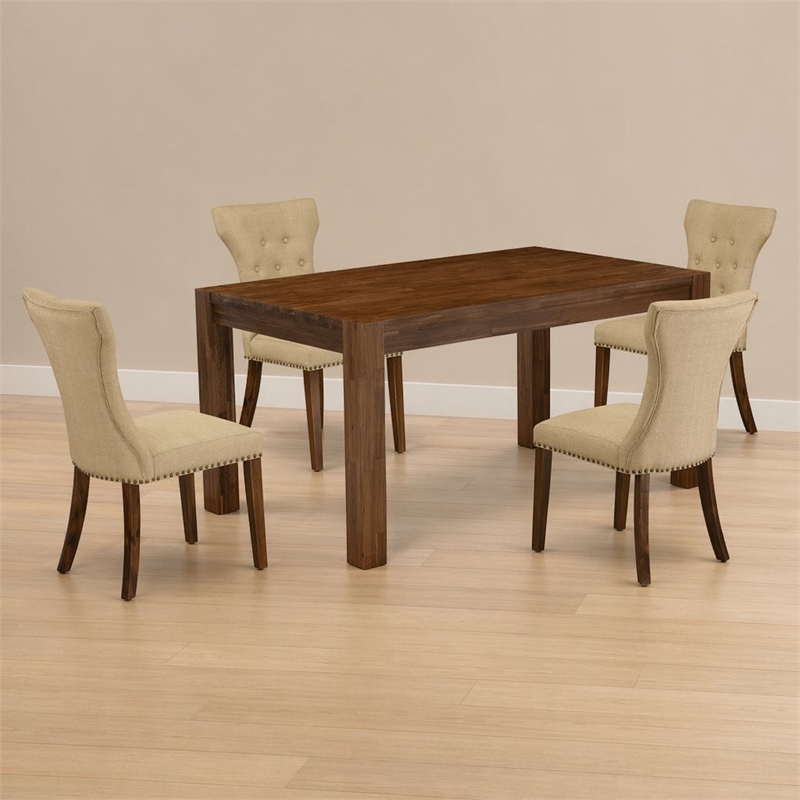 Pemberly Row 5-Piece Wood Dining Set in Antique Walnut and Brown