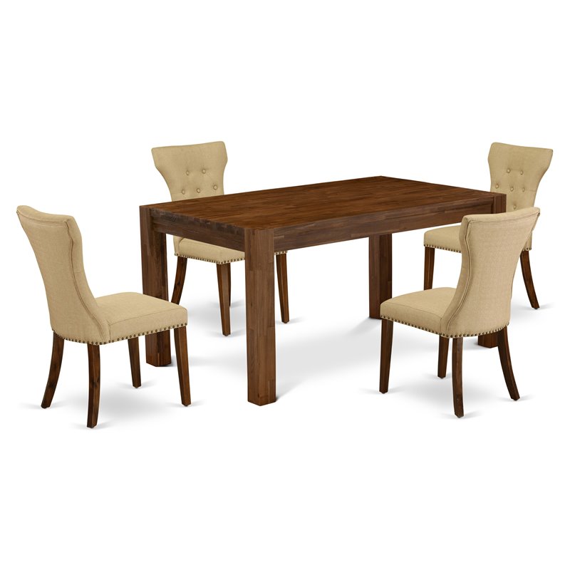 Pemberly Row 5-Piece Wood Dining Set in Antique Walnut and Brown