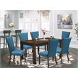Pemberly Row 7-Piece Wood Dining Set in Jacobean Brown and Blue