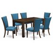 Pemberly Row 7-Piece Wood Dining Set in Jacobean Brown and Blue