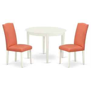 Pemberly Row 3-Piece Dining Set in Linen White & Pink Flamingo PU Leather