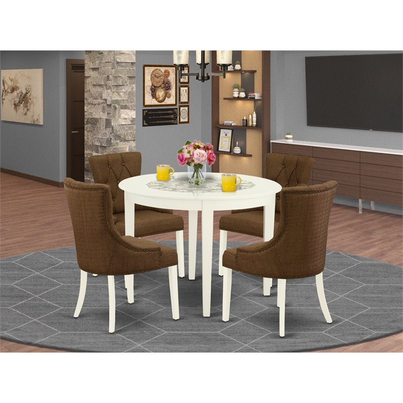 Pemberly Row 5-Piece Wood Dining Set in Linen White and Dark Coffee
