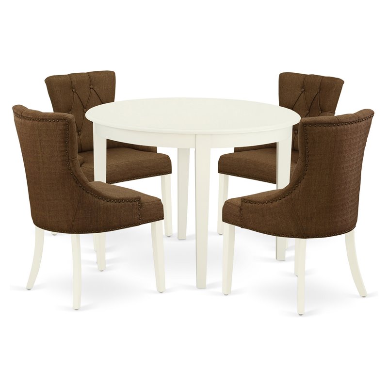 Pemberly Row 5-Piece Wood Dining Set in Linen White and Dark Coffee