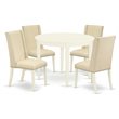 Pemberly Row 5-Piece Wood Dining Set with Linen Upholstery in Linen White