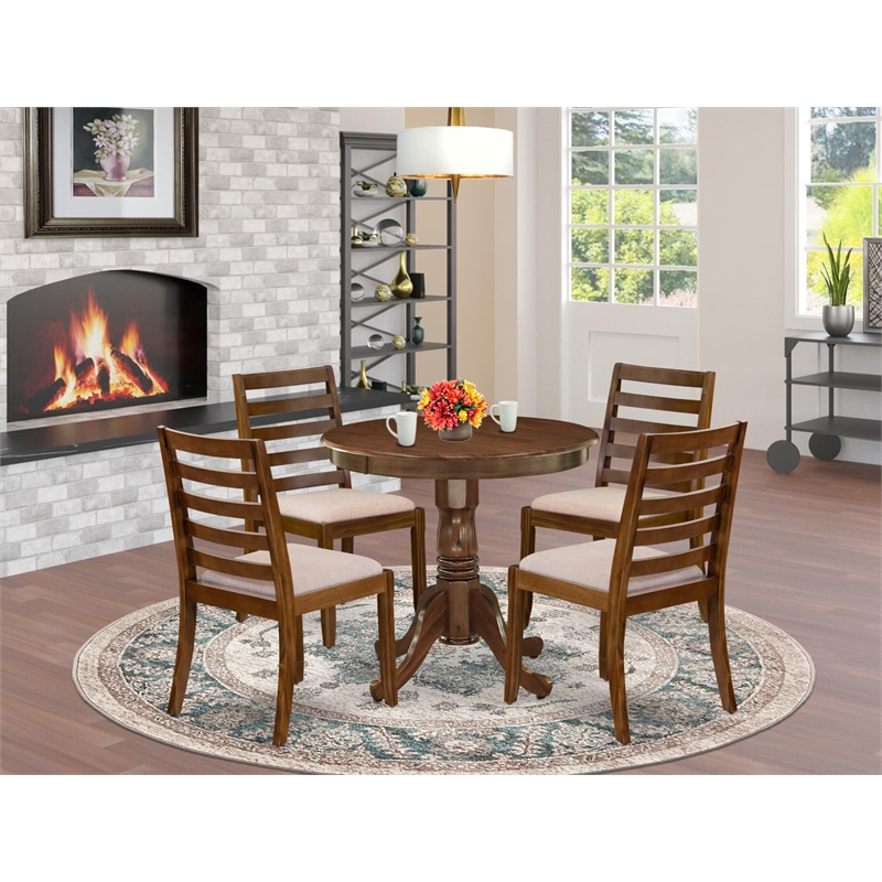 Pemberly Row 5-Piece Dining Set in Walnut Finish with Light Tan Seats