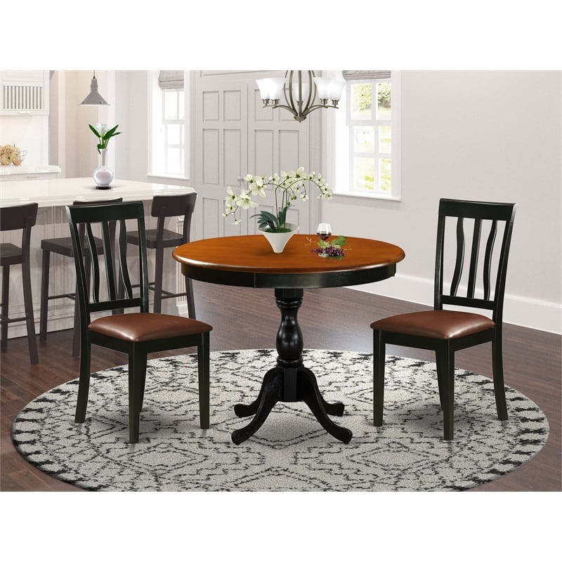 Pemberly Row 3-Piece Dining Set with Faux Leather Chairs in Black Finish