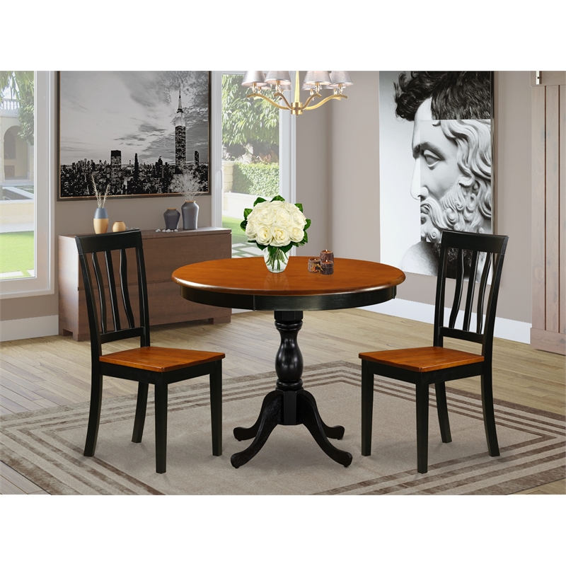 Pemberly Row 3-Piece Dining Set with Wooden Chairs in Black Finish
