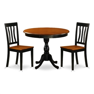 pemberly row 3-piece dining set with wooden chairs in black finish