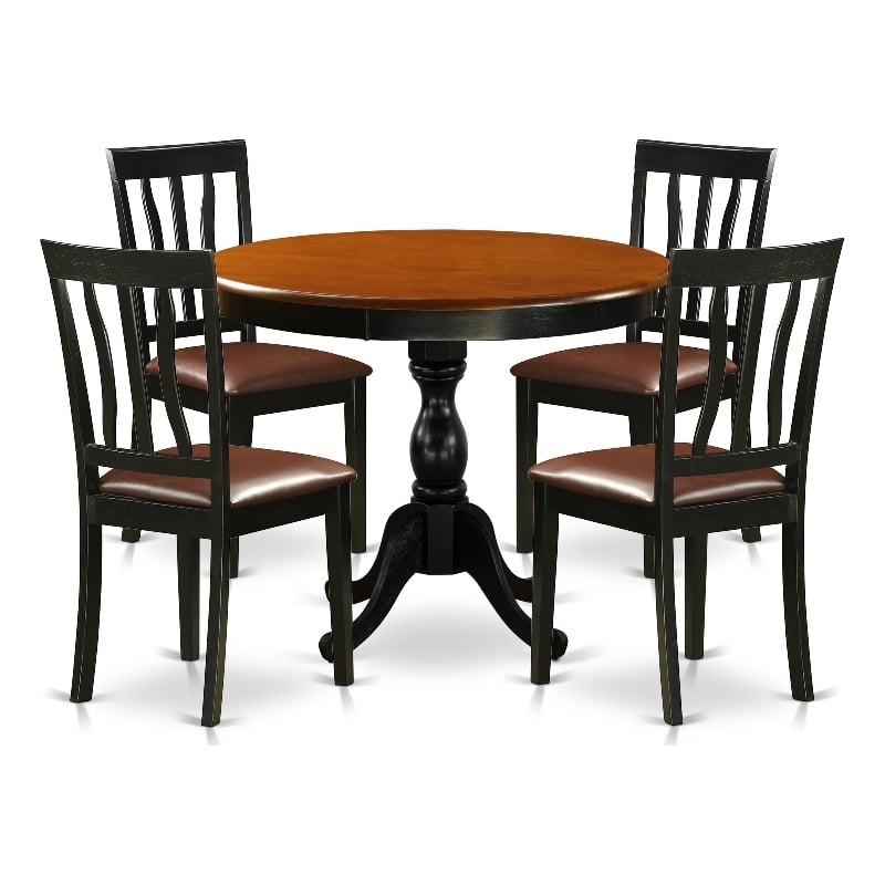 Pemberly Row 5-Piece Dining Set with Faux Leather Chairs in Black Finish