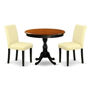 pemberly row 3-pc wood dining set with pu leather chairs cherry/black