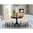 Pemberly Row Table with 2 Beige Linen Parsons Chairs in Cherry and Black