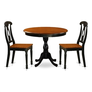 Pemberly Row 3-Piece Cherry and Black Round Dining Set with Wooden Chairs