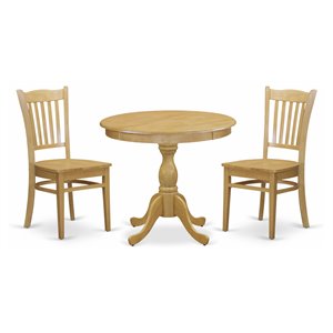 Pemberly Row Round Wood 3-Piece Dining Set in Oak Finish