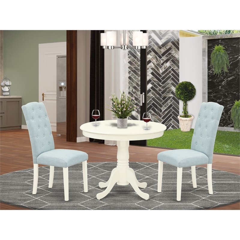 Pemberly Row 3-Piece Wood Dining Set in Linen White and Baby Blue Finish