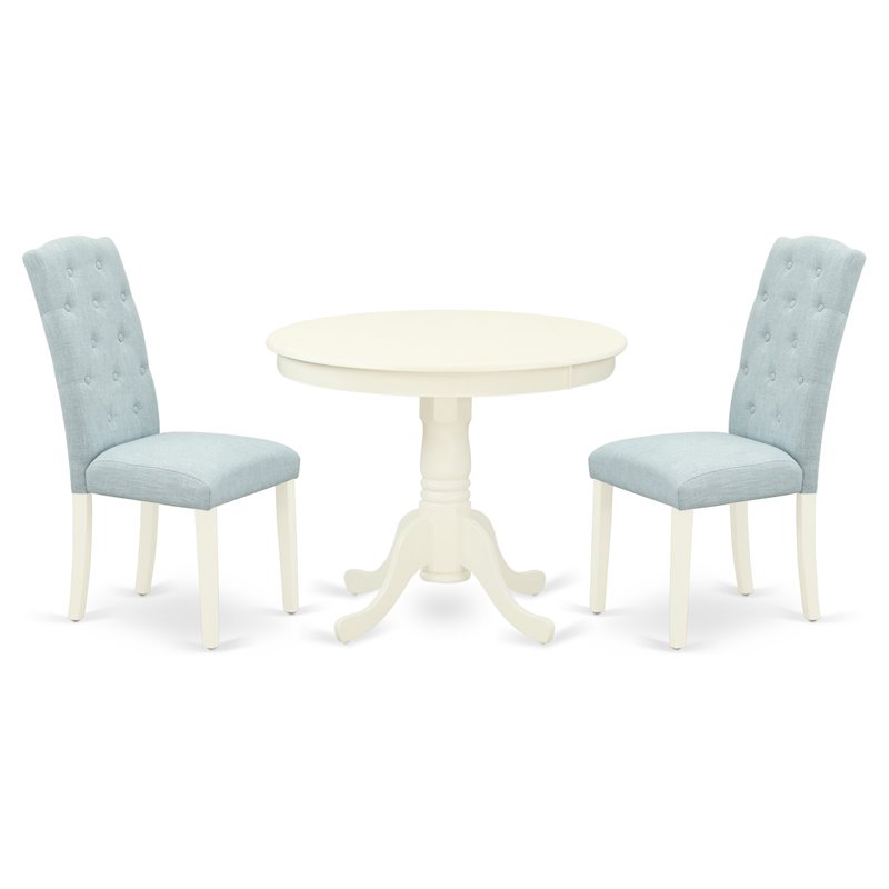 Pemberly Row 3-Piece Wood Dining Set in Linen White and Baby Blue Finish