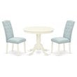 Pemberly Row 3-Piece Wood Dining Set in Linen White and Baby Blue Finish