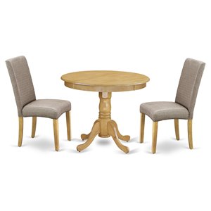 Pemberly Row 3-Piece Oak Wood Dining Set with Dark Khaki Chairs