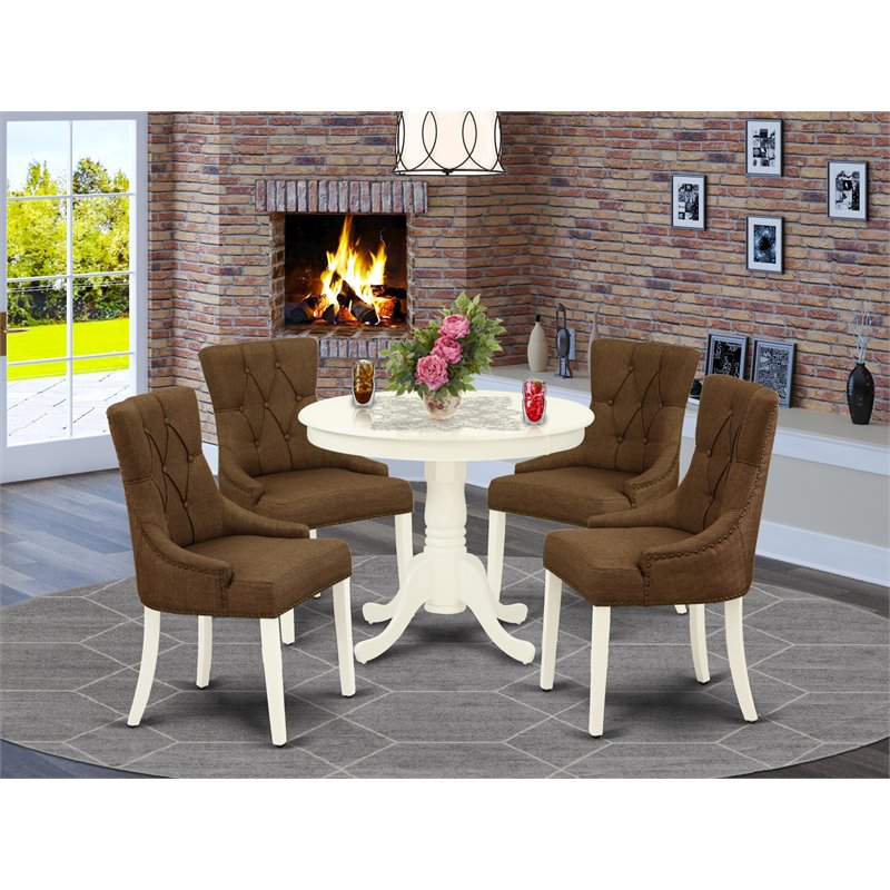 Pemberly Row 5-Piece Wood Dining Set in Linen White and Dark Coffee Finish