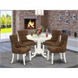 Pemberly Row 5-Piece Wood Dining Set in Linen White and Dark Coffee Finish