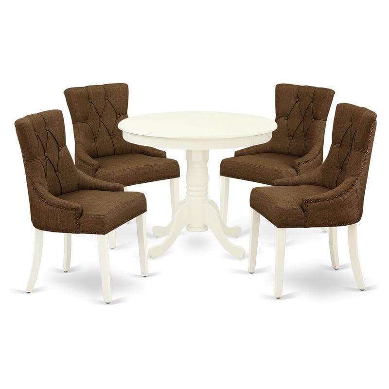 Pemberly Row 5-Piece Wood Dining Set in Linen White and Dark Coffee Finish