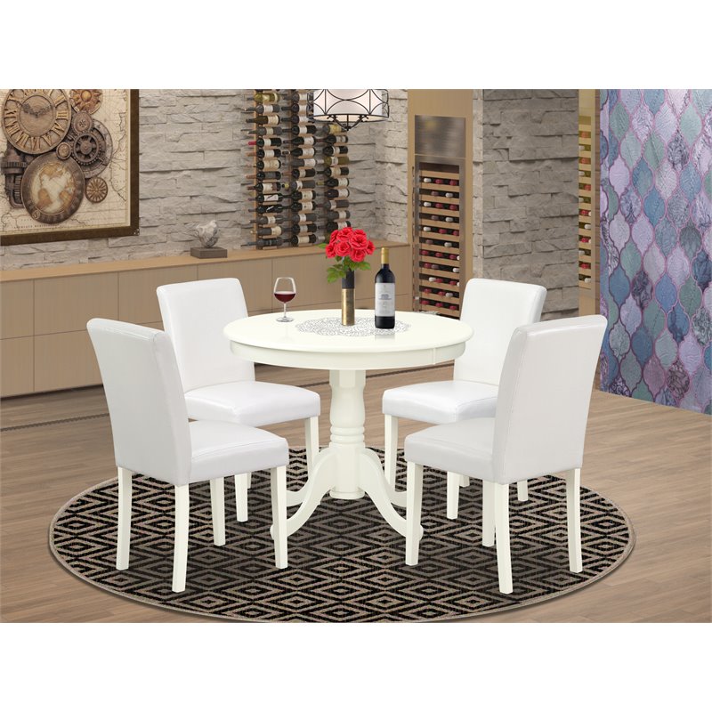 Pemberly Row 5-Piece Wood Dining Set with Faux Leather Seats in White Finish