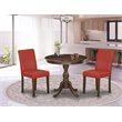 Pemberly Row 3-Piece Wood Dining Set with Red PU Leather Chairs in Mahogany