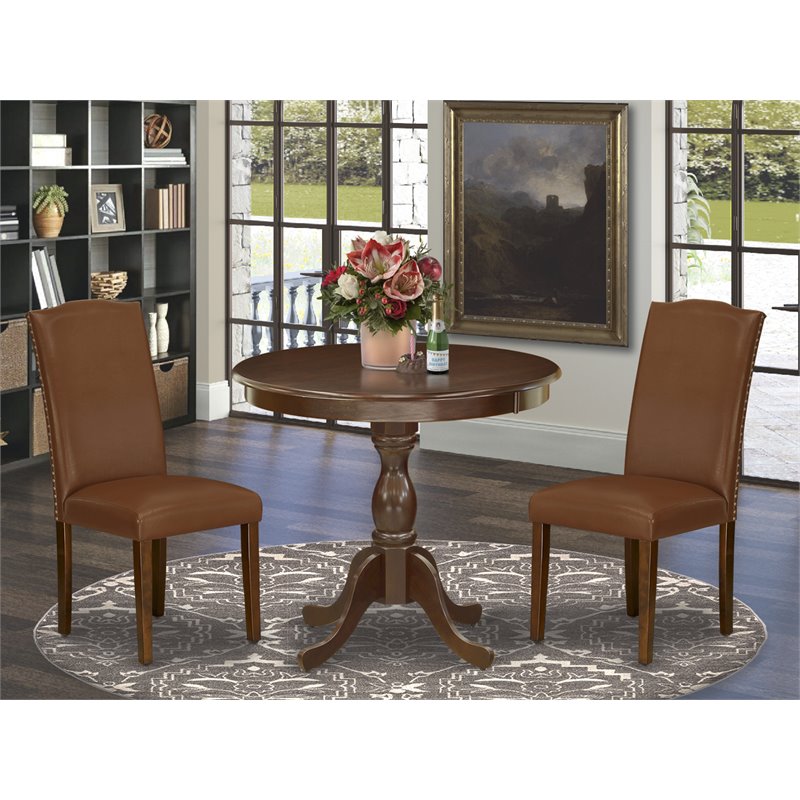 Pemberly Row 3-Piece Wood Dining Set with Faux Leather Chairs in Mahogany