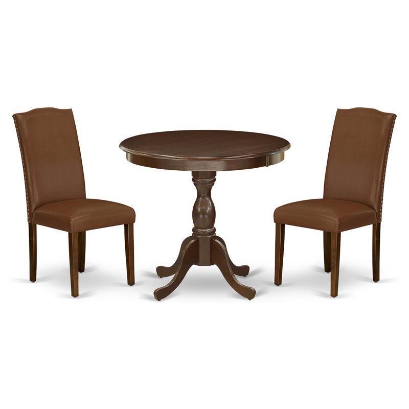 Pemberly Row 3-Piece Wood Dining Set with Faux Leather Chairs in Mahogany