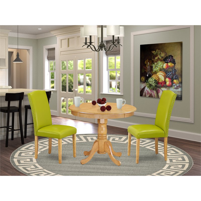 Pemberly Row 3-Piece Wood Dining Set in Oak and Autumn Green